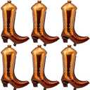 Wettarn 6 Pcs Cowgirl Boot Balloons Bulk 25.6 Inch Large Cowgirl Rodeo Horseshoe Foil Jumbo Balloons for Bachelorette Party, Birthday Decorations and Disco Party Supplies(Brown)