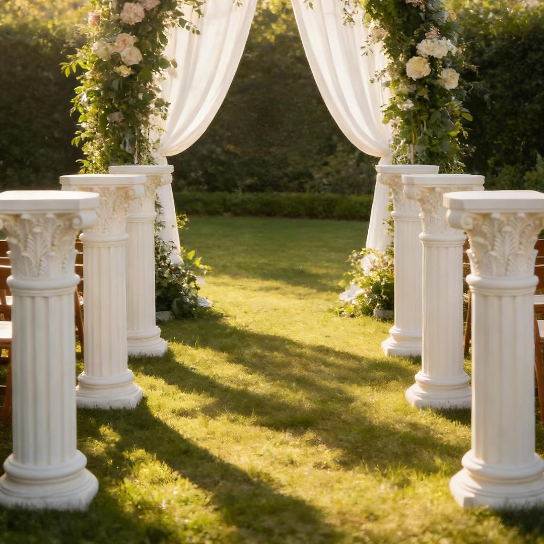 Tall White Roman Columns and Pillars for Wedding Ceremony Porch Columns | Decorative Greek Columns for Indoor Outdoor Garden Pedestals and Columns Flower Pillars Home Decor Wedding Decoration Outside