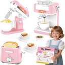 Ehome Play Kitchen Toys Kids Kitchen Accessories Pretend Play Kitchen Appliances Toy Set with Coffee Maker, Mixer, Toaster for Kids Toddler Kitchen Playset Ages 4 5 6 7 8 Girls (Pink)