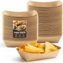 2 Lb Paper Food Trays - 100 Pack Disposable Nacho Trays Brown Food Boats Take Out Basket Holders for Serving Party Snacks Hot Dogs Tacos Fries