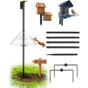 Bird Feeder Pole with Squirrel Baffle - 90 Inch Bird House Pole for Outdoors Heavy Duty, Squirrel Proof Baffle with Stainless Steel Spring for Better Defense, Slip-Fit Connection