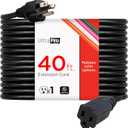UltraPro Outdoor Extension Cord, 40 Ft, Heavy Duty Extension Cord, ETL Certified 3 Prong 16 AWG 125 VAC Outdoor Multipurpose Long Power Cord, 1 Pack Black, 36826