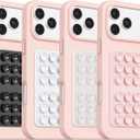 4 x (4 Pack) Silicone Octo Cup Buddy Suction Phone Grip Mount, Hands-Free Sticky Phone Holder with 24 Suction Cups, Strong Grip for Selfies & Videos, Adheres to Mirrors, Tiles & Smooth Surfaces (Light Pink & Clear & White & Black)