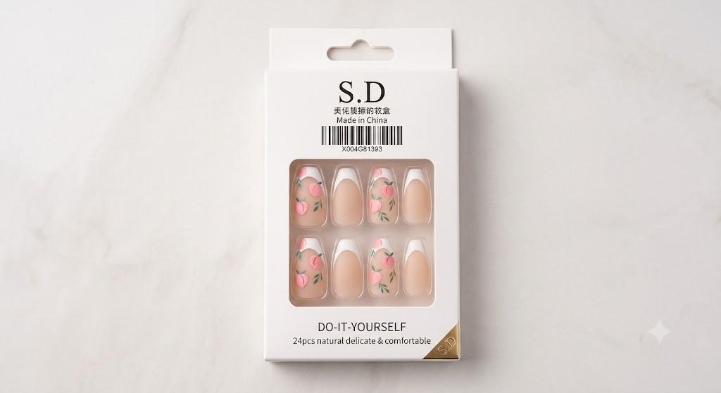 Flower Press on Nails Almond, French Tip Fake Nails, Spring Pink Tulip False Nails, Medium Length Acrylic Nails with Fragment Floral Designs, Glossy Glue on Nails for Manicure Decor
