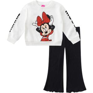 Disney Minnie Mouse Girls Sweatshirt and Flared Legging Pants Set for Infant to Toddlers (18M, White/Black)