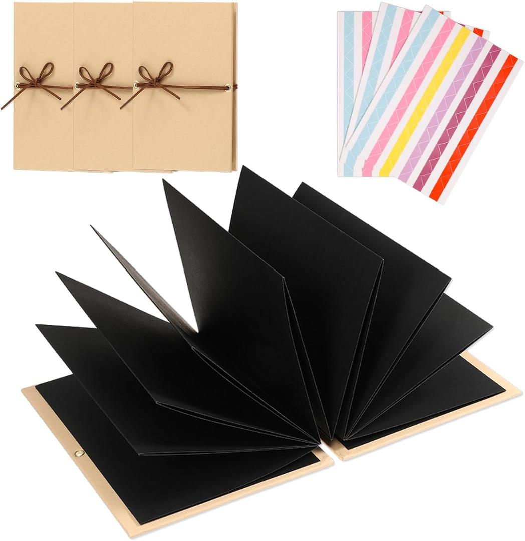 3 PCS Accordion Scrapbook, 6 X 8 Inch Small Scrapbook Hardcover Paper Foldable Scrapbooks with DIY Accessories Set Stretchable Folding Scrap Book Photo Albums for DIY, Wedding, Graduation