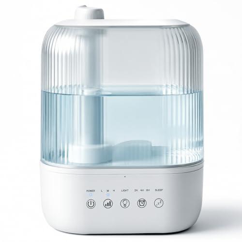 COWSAR Humidifier for Bedroom, 3L Top Fill Cool Mist Humidifier for Large Room, Easy to Fill & Clean, Quiet 22dB, Baby Humidifier, Nightlight, Timer/Sleep Mode, 360° Nozzle, Aromatherapy Tray, White