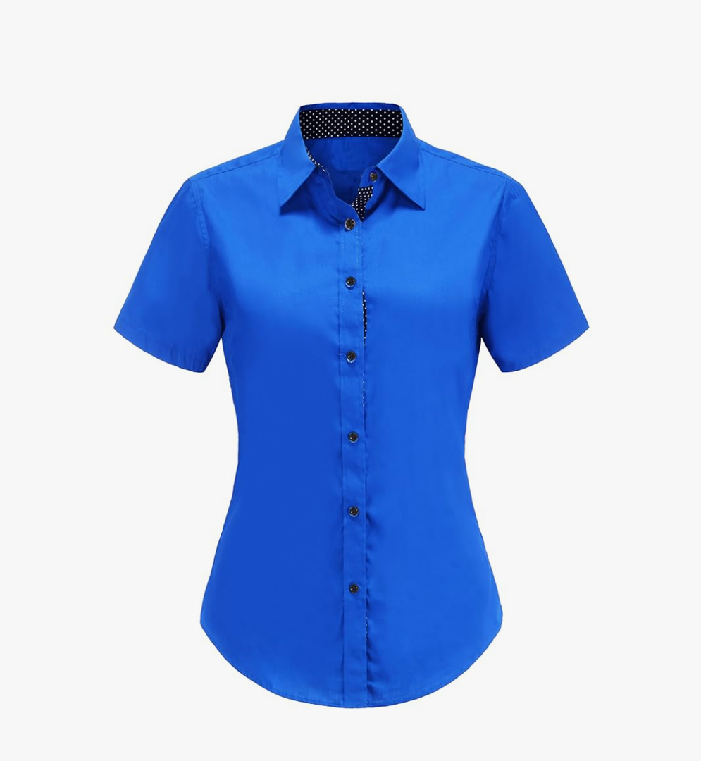 Women Short Sleeve Button Down Shirts Cotton Camisa Manga Corta para Mujer, S