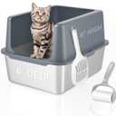 Litter Box with Lid, Stainless Steel Litter Box, 12" Metal Litter Pan High Sides, Small Litter Tray for Kittens, Cat Litter Tray Covered Grey, Easy Clean
