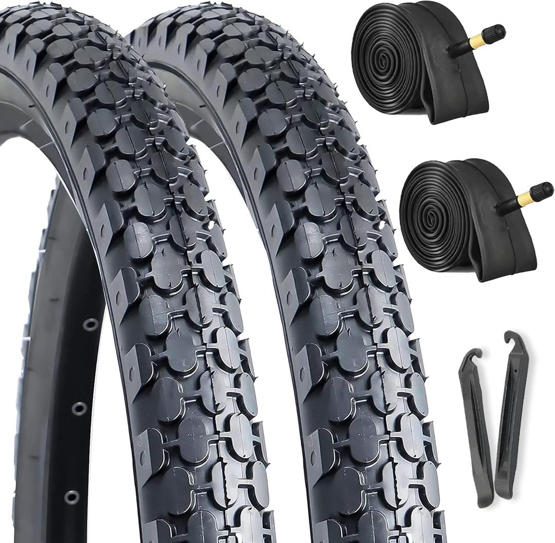 Hycline 2-Pack Cruiser Bike Tires Set: 24/26x2.125 inch Folding Replacement Puncture-Resistant Bicycle Tires and Pair 24/26-inch Inner Tubes with Tire Levers for Beach or Urban City Commuter Bike