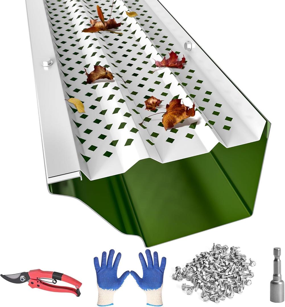 PPOLB Gutter Guards 5 Inch, Aluminum Leaf Filter Rain Gutter Covers with Screws Included, 32 PCS 108FT DIY Gutter Protection System, Heavy Duty, Fits Any Roof or Gutter Type (White Painted)