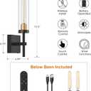 Wireless Wall Sconces with Remote Control, Battery Operated Wall Sconce Set of 2, Black & Gold Rechargeable Dimmable Wall Light for Bedroom Living room Bathroom Hallway Entryway Stairwell, 3000K
