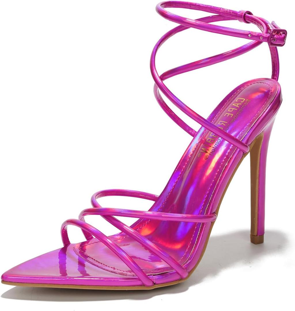 Cape Robbin Nabil Sexy Strappy Stiletto Heels - Pointy Open Toe Womens Heels - Elegant Strappy High Heeled Sandals for Women (10, Pink)