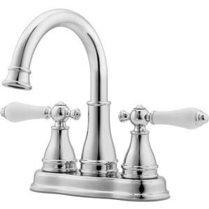 Pfister Sonterra Bathroom Sink Faucet 4 inch Centerset 2-Handle 3-Hole Polished Chrome Vanity Faucet with Push & Seal Drain and 360 Degree Swivel Spout LFWL245PC