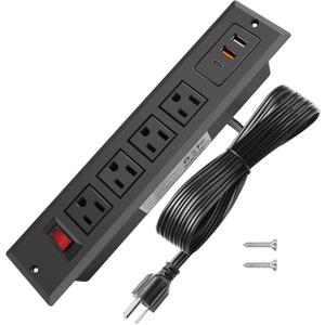 20W Mountable Power Strip USB C Recessed Power Strip USB-C Fast Charge 4 Outlet 3 USB Multiple Protection Built in Conference Desk Counter Workbench for PC Home Electric Appliance (USB C Black)