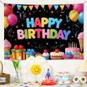 Happy Birthday Backdrop for Boys and Girls Colorful School Birthday Party Decorations, Fun Photo Booth Background, Backdrop Banner Party Decor Supplies 71x43IN