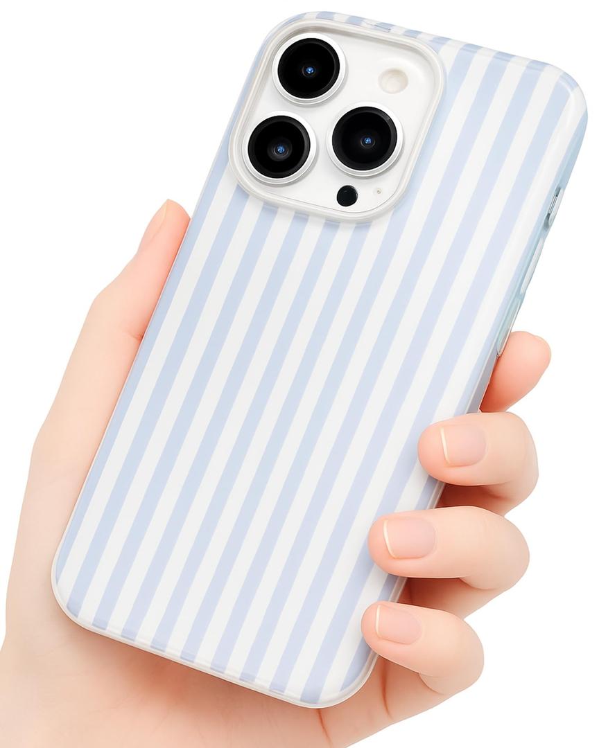 2 x Compatible with iPhone 13 Pro Case, with Aesthetics Striped Design Case for Women Girl, Cute Fashion Simple Soft TPU Slim Protection Phone Case for iPhone 13 Pro 6.1'' - Light Blue & White