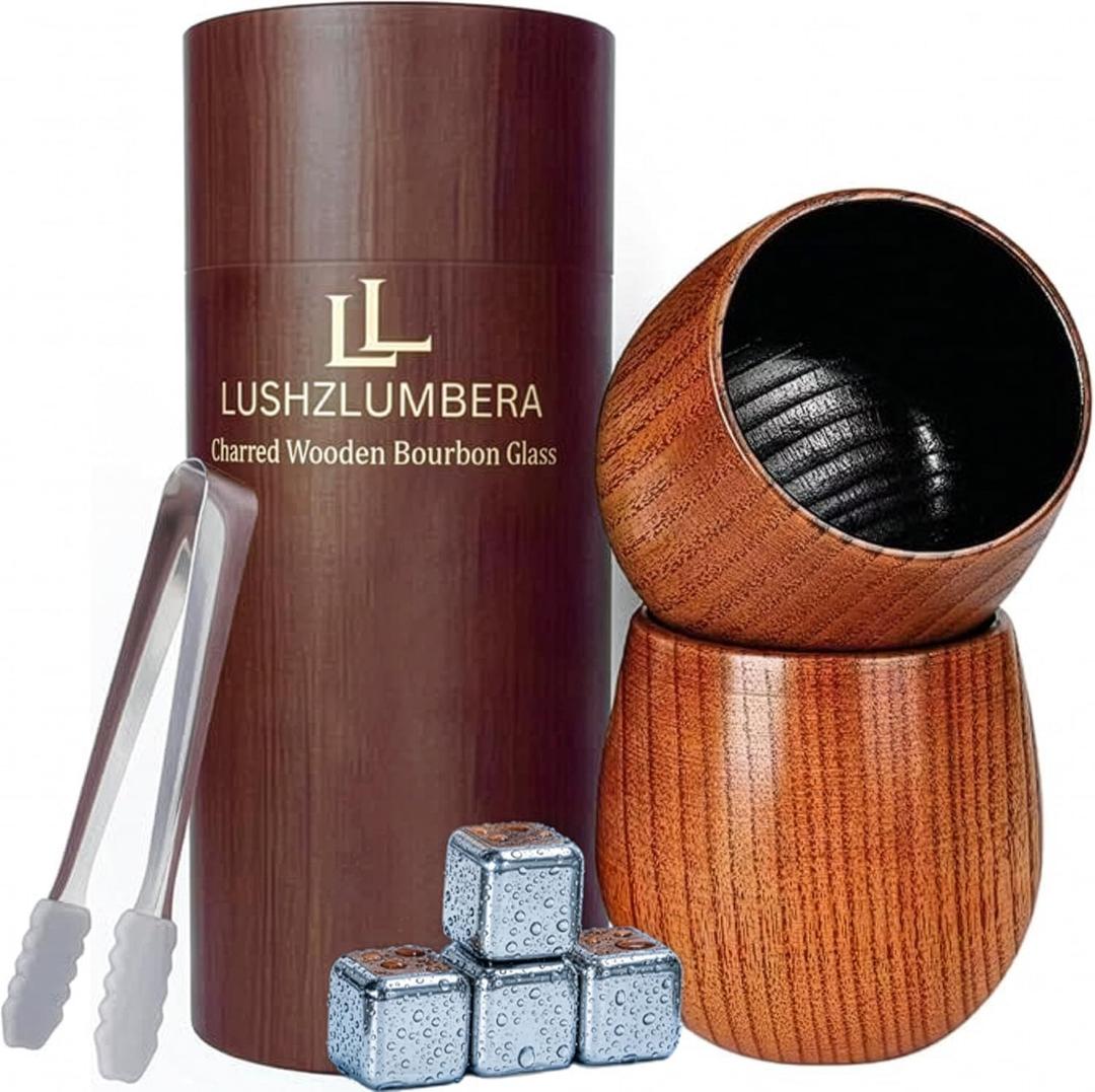 The Charred Wooden Bourbon Drinking Glass Bourbon Gifts for Men | Whiskey Glasses For Dad | Great Whiskey Gifts for Men Who Have Everything | Perfect Presents For Boyfriend or Dad (Set of 2)