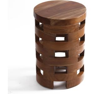 JOLLYMER Teak Side Table for Living Room or Bedroom, Solid Wood Table Stool for Bathroom, Farmhouse Home Decor