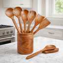 Wooden Cooking Utensil Set of 9  Natural Mango Wood Kitchen Tools with Holder & Spoon Rest | Nonstick Safe, Heat-Resistant, Eco-Friendly Wooden Spoons & Spatulas for Cooking & Serving