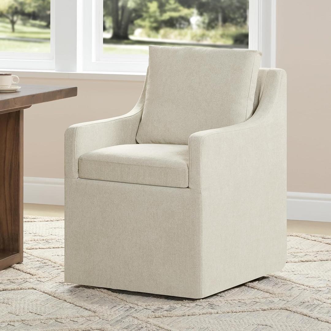 KISLOT Upholstered Dining Chairs Set of 1, Washable Cover Modren Deskchair with 4 Casters & Hidden Storage for Dining Room, Living Room, Home Office, Beige, 1 Box