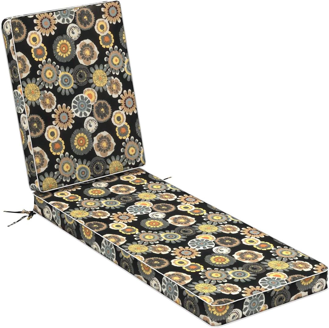 LVTXIII Outdoor Chaise Lounge Cushion, 72 x 21 x 3 Inch Patio Water-Repellent Lounge Chair Seat Cushions for Garden, Furniture, Home Decor, Black Yellow Crosby