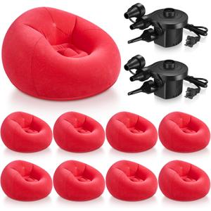 Realspring 6 9 12 Pcs Inflatable Bean Bag Chairs for Adults with Electric Air Pump, Blow up Couch Folding Portable Inflatable Couch Lazy Sofa for Outdoor Movie Night Camping(Red,9 Pcs)