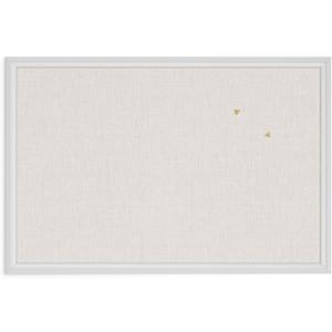 U Brands Farmhouse Linen Bulletin Board, 30"x20", White Wood Style Frame, Includes Push Pins