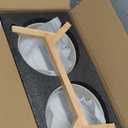 SPUNKYJUNKY Ceramic Dog and Cat Bowl Set with Wooden Stand, Modern Cute Weighted Food Water Bowl Set for Medium to Large Size Dogs (42 OZ, 2  Grey) (5 CUPS)