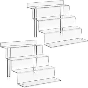 2 Pack 12 Inch Acrylic Display Risers - 4 Tier Shelf Cupcake Stand, Clear Perfume Organizer, Riser Stand for Figures, Desserts & Party Decor