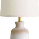 PoKat 24'' Farmhouse Ceramic Table Lamp for Living Room with Natural Textured Finish, Rustic Bedside Lamps for Bedroom, Organic Nightstand Lamps Dresser End Side Table Home Gift (White and Antique)
