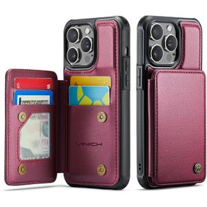 Vinich for iPhone 14 Pro Wallet Case with Card Holder, RFID Blocking Credit Slots Kickstand Shockproof Phone Cover Fit for iPhone 14 Pro 6.1" Wine Red