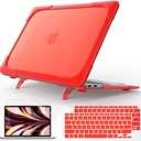 MacBook Air 13 inch Case with Touch ID and Retina 2020 2019 2018 Release M1 A2337 A2179 A1932, Heavy Duty Slim Hard Shell Dual Layer Protective Cover with Fold Kickstand, Red