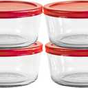 Anchor Hocking SnugFitTM Round Food Storage Containers with Lids (4-Piece, 7-cup, Red, oven-safe)