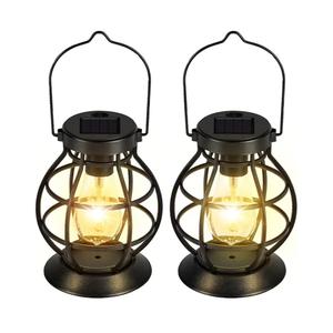 2 Pack Solar Lanterns Outdoor Hanging Lantern Lights, Metal Decor Lantern, Waterproof LED Decorative Garden Light - Garden Decoration for Patio, Yard, Pathway, Landscape