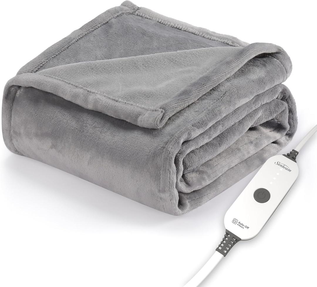 Sunbeam Royal Posh Dove Grey Heated Personal Throw / Blanket, Cozy-Warm, Adjustable Heat Settings (Throw (50" x 60"))