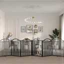 BHG Metal No-Assembly Freestanding Dog Gate with Door Walk Through, Extra Wide 96", Extra Tall 32" Pet Gate, Accordion Puppy Folding Playpen Dog Fence, with 2PCS Support (Black, 8 Panels)