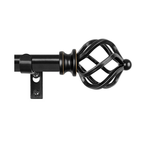 KAMANINA Black Curtain Rod 32 to 58 Inch(2.6-4.8ft), Adjustable Curtain Rods for Windows 28 to 48 Inch, 3/4 Inch Splicing Drapery Rods with Twisted Cage Finial