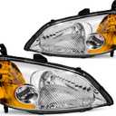 for 2001-2003 Honda Civic Headlights Assembly Compatible with 2001 2002 2003 Civic 2/4DR Chrome Housing Amber Reflector Replacement Driver & Passenger Side
