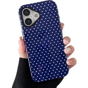 ZTOFERA Magnetic Case for iPhone 17, Compatible with Magsafe, Polka Dot Aesthetic Phone Case Cute for Girl Women, Hard PC+Soft TPU Protective Phone Cover for iPhone 17-Navy Blue