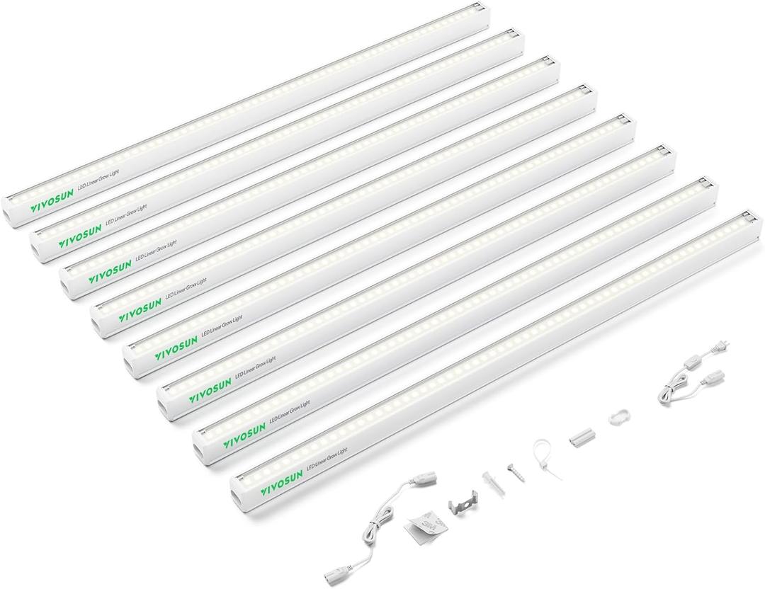VIVOSUN T5 Linear Grow Lights, 2ft 5000K Full Spectrum LED Grow Light Strip for Indoor Growing, Plant Lights SGS Compatible, 15W/Bar, 8-Pack (2FT-8 Pack)