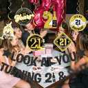 21st Birthday Decorations for Him Glitter Black Happy 21st Birthday Decorations with Funny Look At You Turning 21 Banner Hanging Swirls for 21 Year Old Birth Party