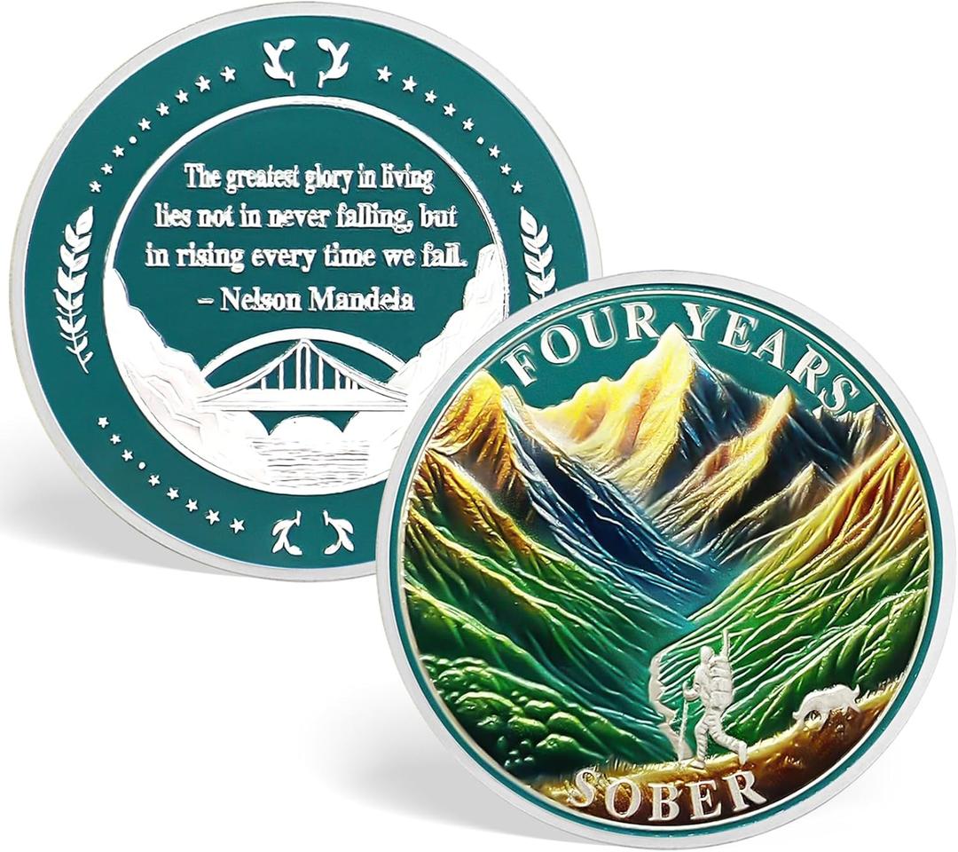 CHURYUML 4 Year Sobriety Chip Four Year Sober Coin Achievement Medallions Sobriety Gifts for Women Men AA Coins Alcoholics Anonymous Addiction Recovery Gift Affirmation Token