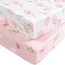 Nyessmee Baby Crib Sheets Girl, Fitted Crib Sheets 52" x 28", Soft Breathable Microfiber Sheets for Standard Crib and Toddler Mattress, 1-Pack Pink Tulips