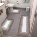 Bathroom Rugs Sets 3 Piece, Non-Slip Absorbent Bath Mats, Extra Soft Plush Shaggy Bath Rugs with U-Shaped Contour Toilet Mat Machine Washable, Coffee (18"x26"+18"x48"+U Shape 20"x24")