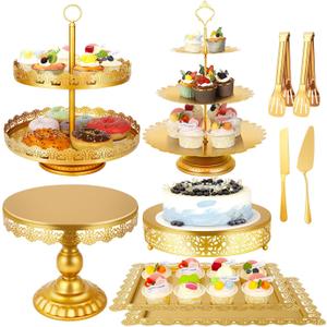10Pcs Gold Cake Stand for Party Dessert Table Display Set Tiered Cupcake Holder Fruit Cookies Donut Plate Serving Tower Tray Platter for Wedding Birthday Celebration Decor