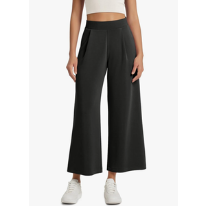 ODODOS Modal Soft Wide Leg Cropped Pants for Women High Waist Casual Relaxed Pants with Pockets-25 Inseam S, Black