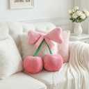 Bow Cherry Throw Pillow Aesthetic Cute Coquette Room Decor Funny Preppy Stuff Gifts for Teen Girl Bedroom Living Room Sofa Bed Chair Decoration(Pink,Small)