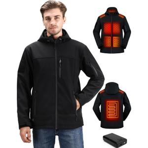 Heated Jackets for Men with Rechargeable Pack, Mens Waterproof Windproof Soft Shell Heating Jackets Coat, Large, Black