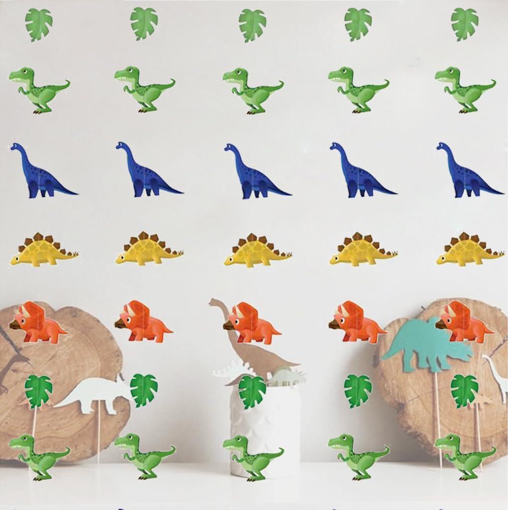 2 x Colorful Dinosaur Hanging Paper Decoration (4 Strings X 8.2ft), Dino with Leaves Paper Garland Party Streamers, Wildlife Animal Hanging for Kids Bedroom Decor Dinosaur Birthday Party Supplies